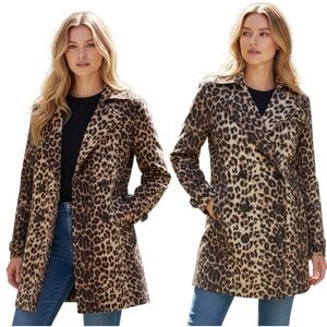 Vertigo Paris Trench Coat Double Breasted Animal Print Jackets Lightweight Sz XL